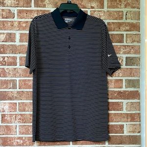 NWOT Nike Golf Tour Performance DRI-FIT Mens black & white striped polo shirt